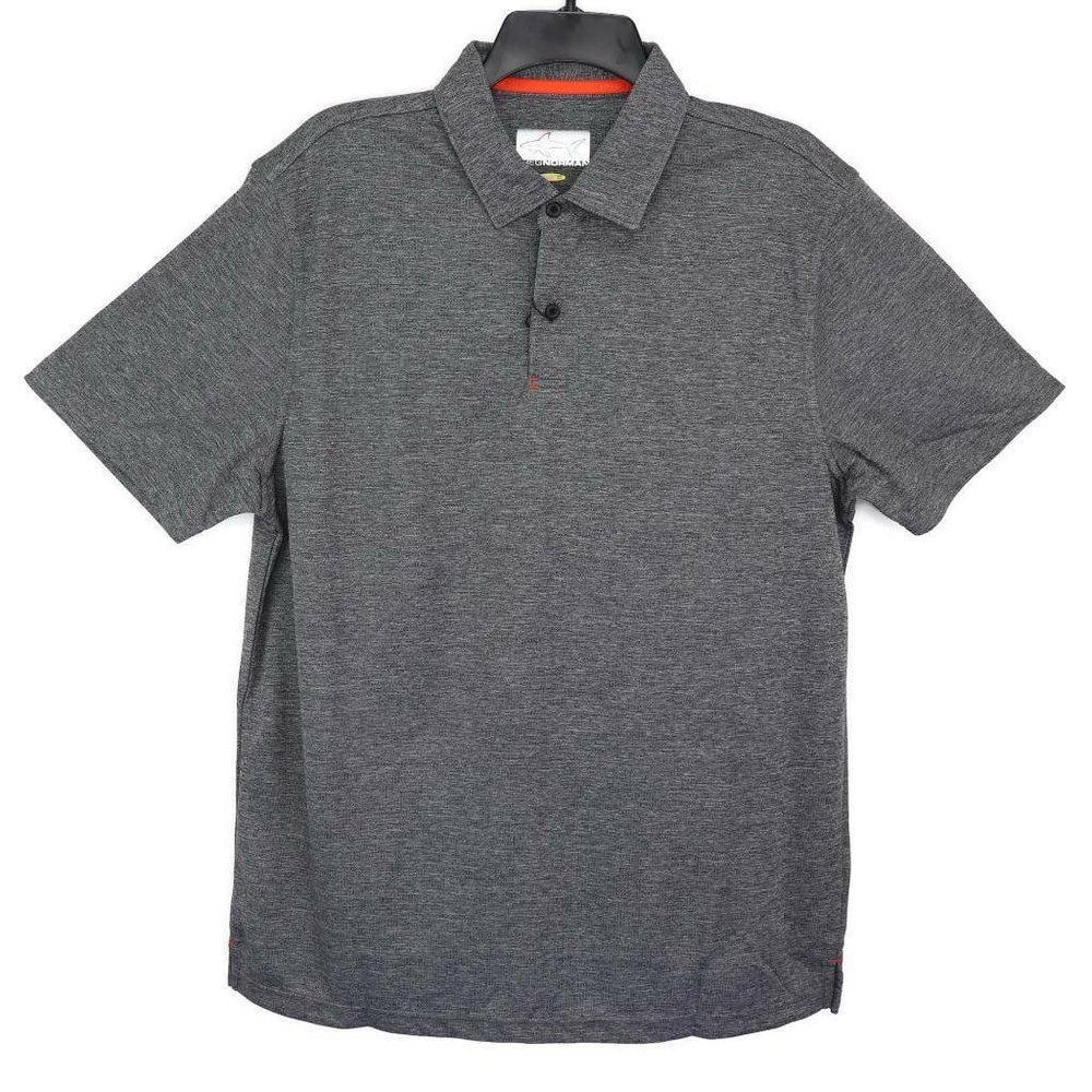Greg Norman Mens Golf Polo Rugby Shirt Shark Logo Gray Heathered Short Sleeves L